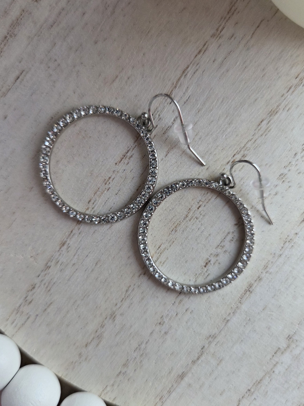 Silver Crystal Hoop Drop Earrings - Elegant Sparkle